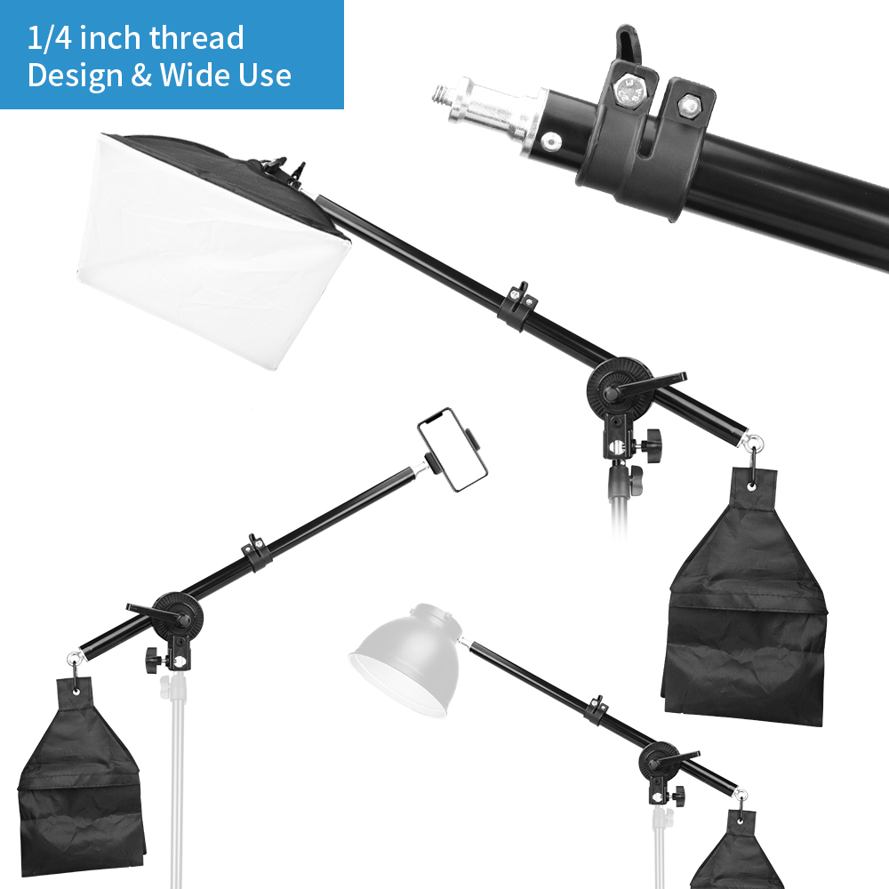 Universal Adjustable Table Desk C Clamp Mount Stand Cantilever Stand Cross Arm Weight Bag for Microphone Smartphone Ring Light