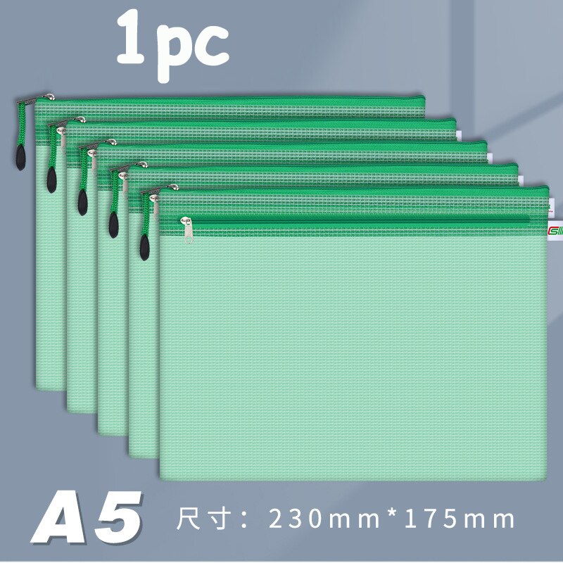 Double Zipper Plastic Folder File Envelope A4 A5 A6 B5 Poly Stationery Storage Waterproof PVC Organizer Bag: A5 Green