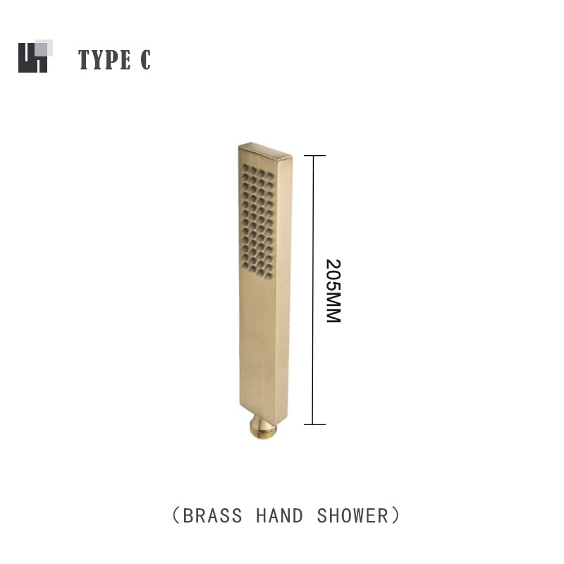 Brushed Gold Hand Shower Bathroom Handhold Water Saving Shower Head Round Square Wall Mount Holder Shower Hose Bath Hand Sprayer: Type C Shower Only