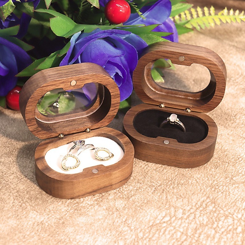 Caja de madera Retro para anillos de compromiso, caja de almacenamiento de joyería, caja para anillos de boda, Mini exhibición de anillos, soporte para anillos de pareja, boda