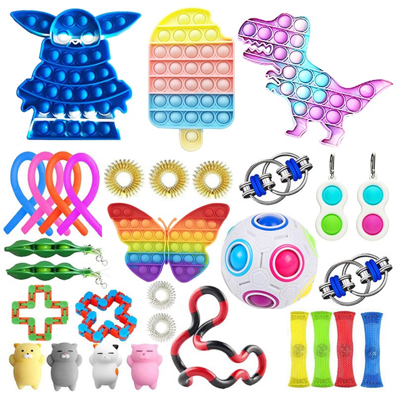 Fidget Toys Sensory Anti Stress Toy Set Figet Antistress Relief Autism Anxiety Bubble for Kids Adults: J