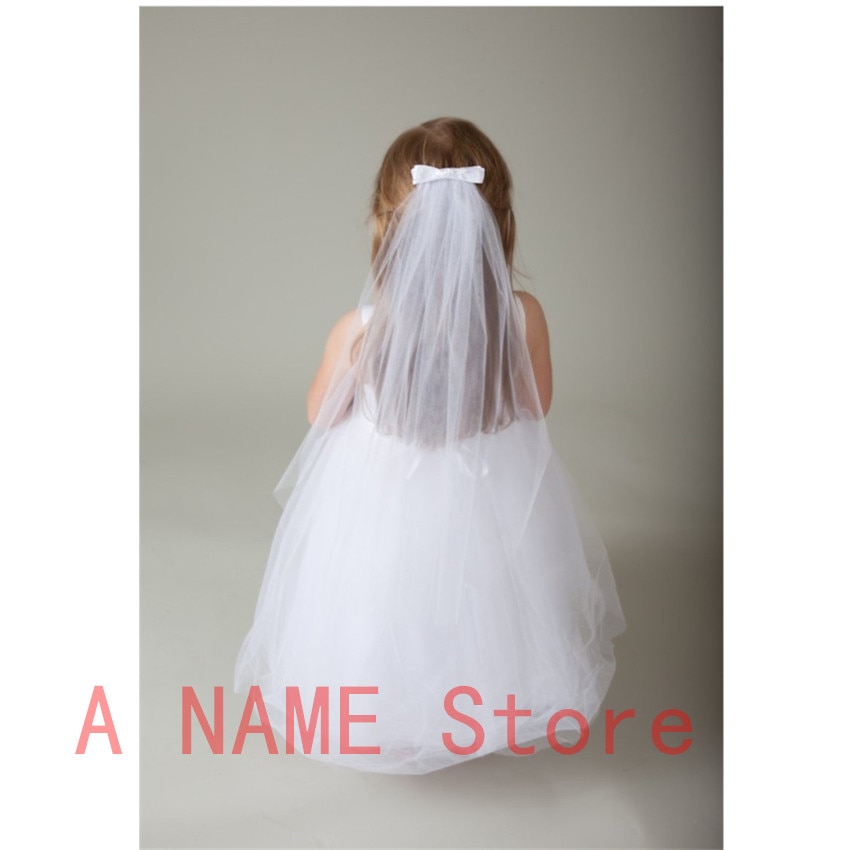 White Ivory Kid Girls First communion Veils One Layer Bows Wedding Flower children veil Voile Mariage Fille velos de novia
