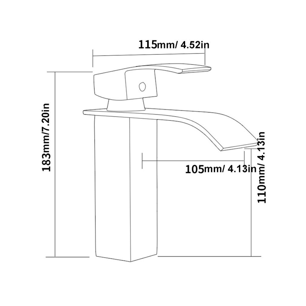 Vierzijdig Wastafel Kraan Koper Duurzaam Brede Mond Waterval Kraan Wastafel Warm En Koud Kraan Zwart/Zilver