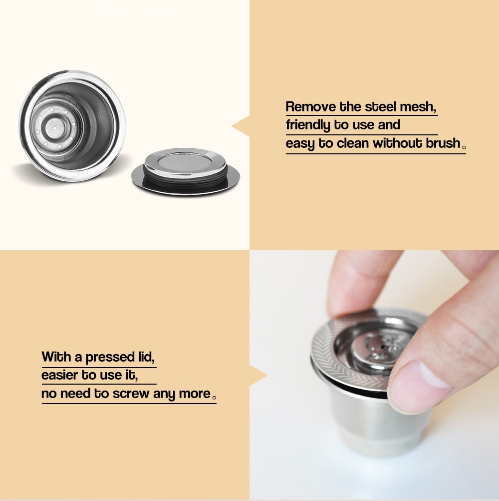 2 in 1Usage Nespresso Capsule Filter Refillable Crema Coffee Capsules Pods Compatible With Reusbale Lids Foils