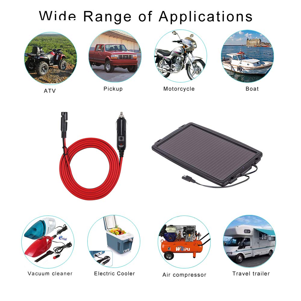 5FT SAE to Male Cigarette Lighter Male Plug Cable Adapter with SAE Quick Release Connector 16 AWG Extension Cable with LED Light