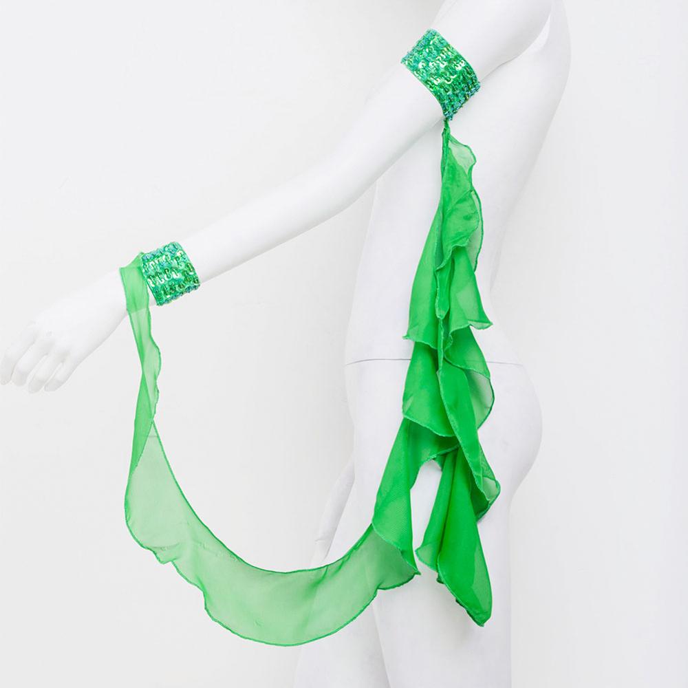 Belly Dance Costume for women belly dancing Accessories Arm Sleeves Wrist Adjustable Chiffon Sleeve Sequins Armbands 3151: Green