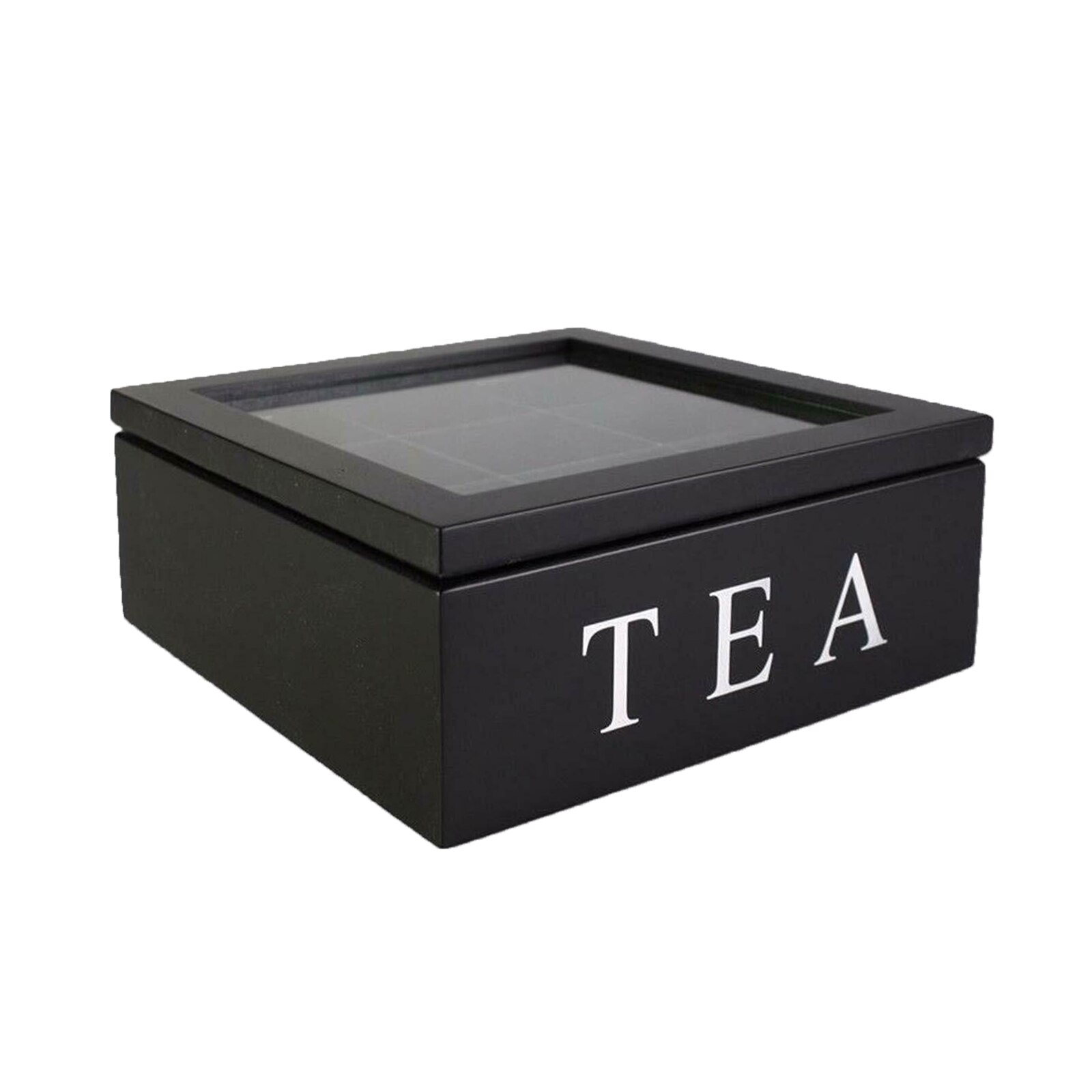 Wooden Tea Box with Lid Coffee Tea Bag Storage Holder Organizer for Kitchen Cabinets Coffee Tea Bag Storage Holder: Black 9 cells
