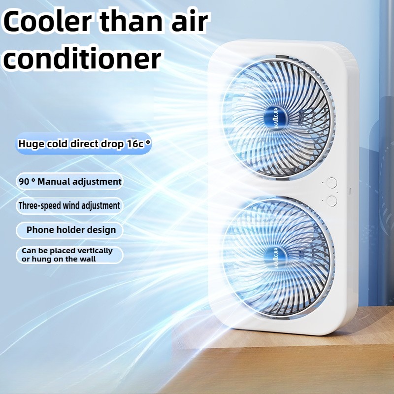 Hangende bureauventilator met dubbele kop USB oplaadbare draagbare stille koelventilator 3 snelheden verstelbaar voor kantoor thuis slaapzaalventilator