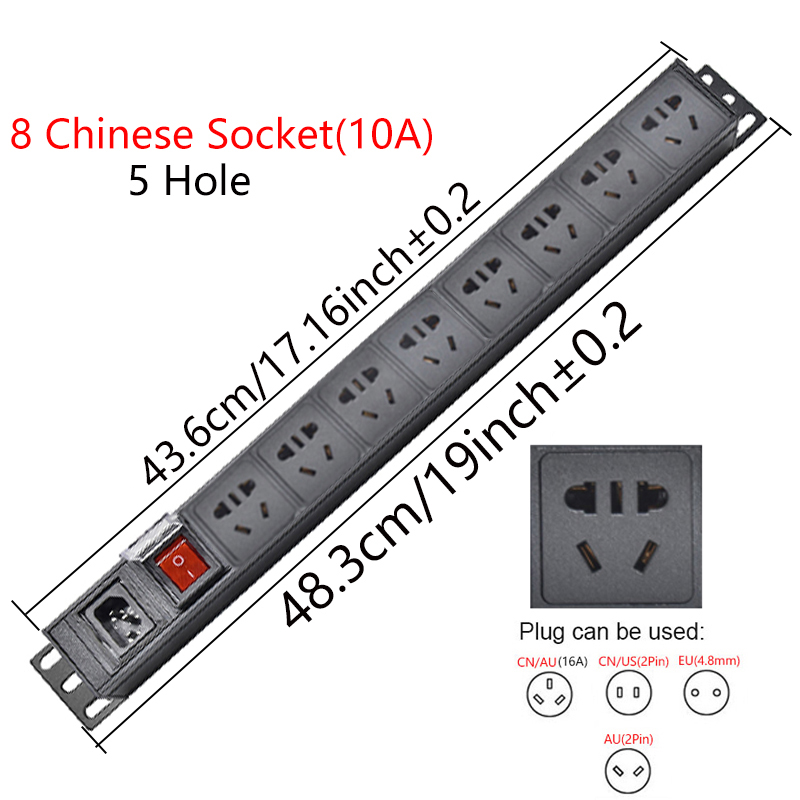 Cabinet 19inch PDU Power Strip Unit C14 Interface 8Ways EU/US/AU/C13/Universal Socket Extension Electrica With Switch: Warm White / Type 17