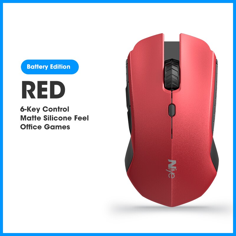Niye Gaming Mouse Wireless Mouse Gamer Mute 1600 DPI Adjustable Computer Silent Click Wireless Mouse Home Office Desktop Mice: Battery Red
