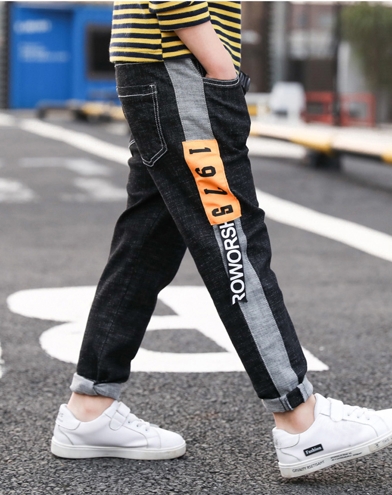 Ienens boy stretch jeans vår höst jeans för barn fritidsbyxor elastiska midja byxor blå färg barnkläder 5-13y