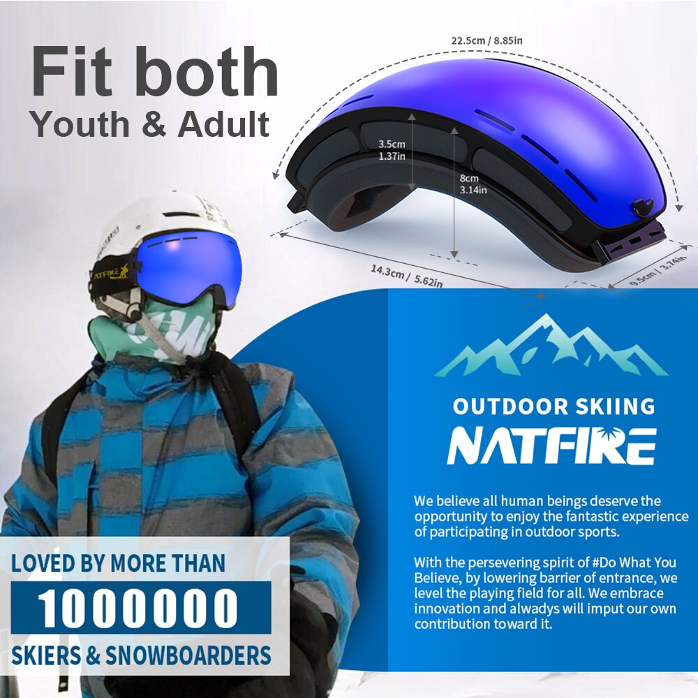 Natfire skidglasögon dubbla lager imfria  uv400 snowboard snöglasögon snöskoterglasögon glasögon utomhussport skidåkning glasögon