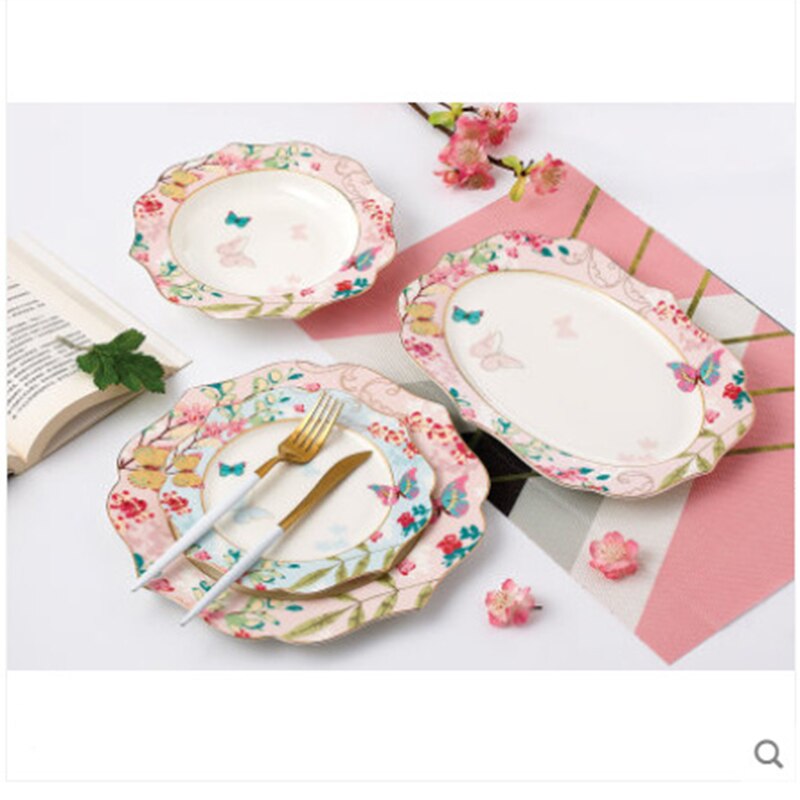 European Style Lace Dinner Plate Fruit Plate Ceramic Tableware Plate Western Food Steak Plate Soup Bowl Food Container