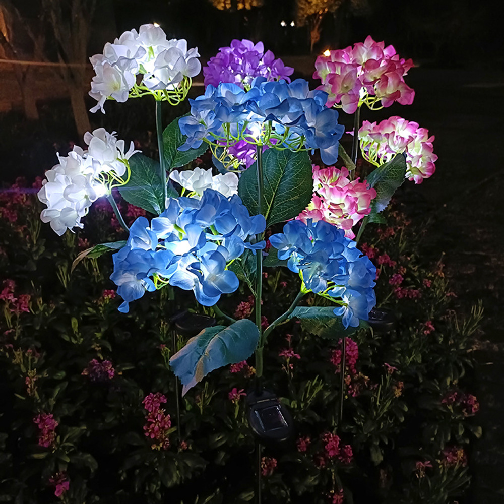 3- päinen hortensia ruusukukka aurinkoenergialla toimiva led-valo ulkopuutarhan nurmikkovalaisimet puutarhakasvimaan patiolle maalaistalon sisustukseen