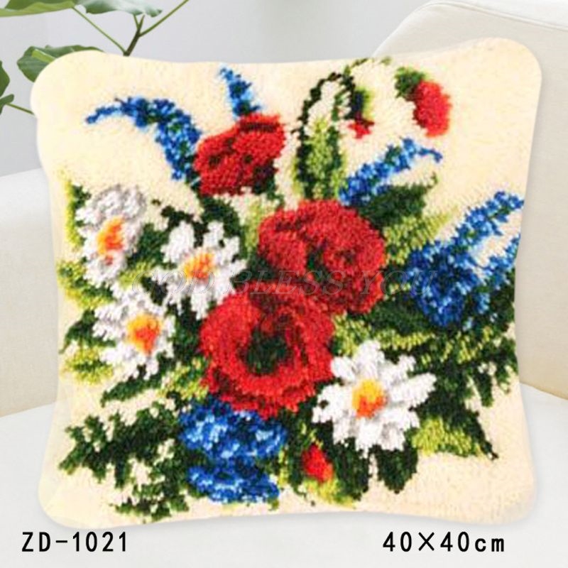 Flowers Grass Coarse Wool Latch Hook Kits DIY Cross Stitch Carpet Embroidery Plant Series Segment Embroidery DIY Rug Hooking Set: 1021