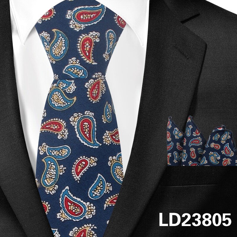 Cravate Paisley classique en coton pour hommes, ensemble Hanky pour hommes, cravates formelles à imprimé Floral pour fête de mariage, cravates de cou de marié: LD23805