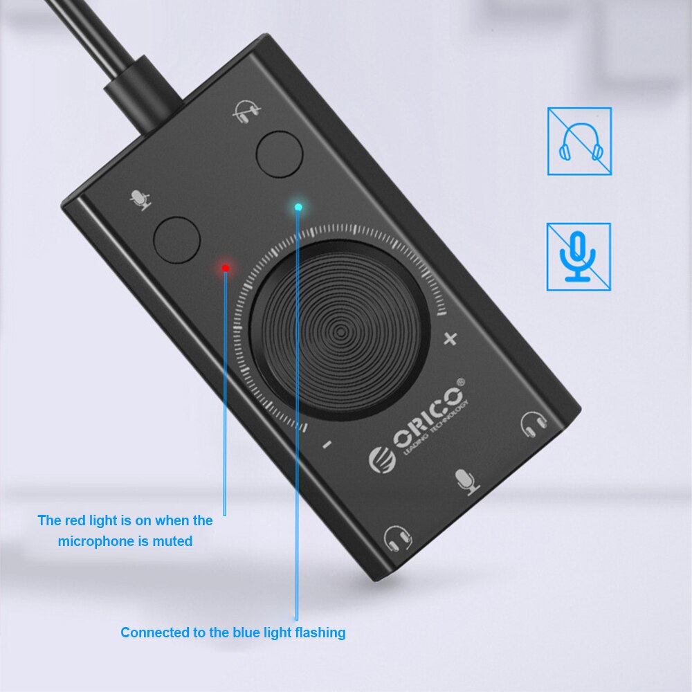 USB Sound Card External Stereo Microphone Speaker Earphone Audio Jack 3.5mm Cable Adapter Mute Switch Volume Adjustment Free Dri