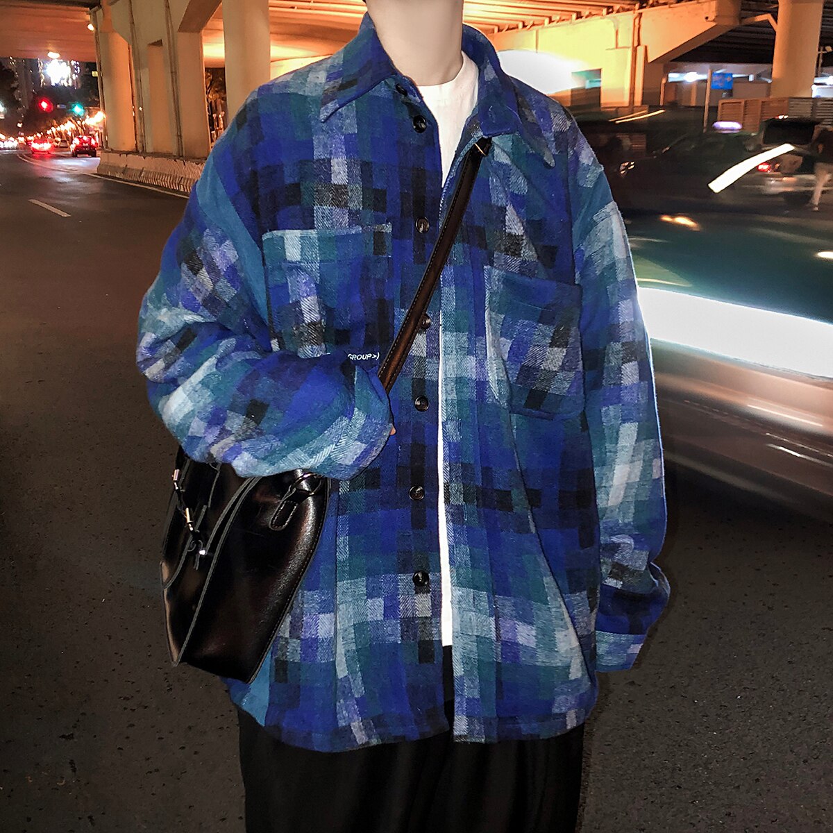 LAPPSTER, camisa a cuadros de color Vintage para hombre, , ropa de calle para hombre, camisas Harajuku gruesas de manga larga, camisa de coreana para pareja: Blue / XL