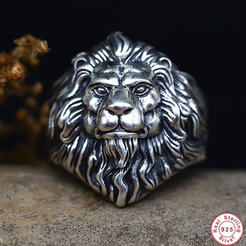 925 di colore argento sterling roccia uomo bike anello nuovo stile di vendita calda testa di leone anello uomo Thai argento di leone di colore testa anello regolabile
