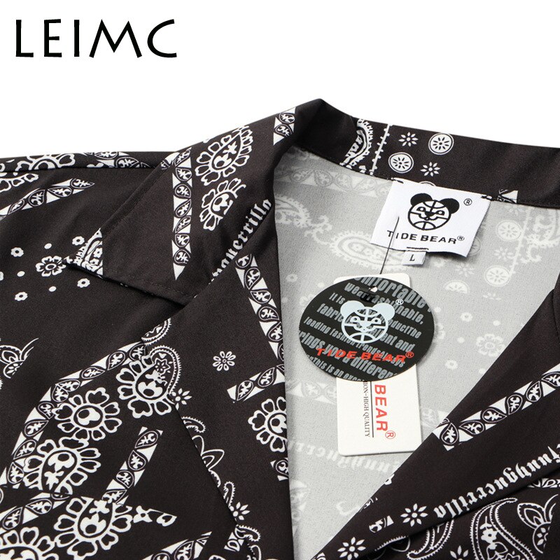 LEIMC Stye Cashew Flowers Print Short Sleeve Shirts Men Summer Casual Punk Rock Hip Hop Shirt Streetwear