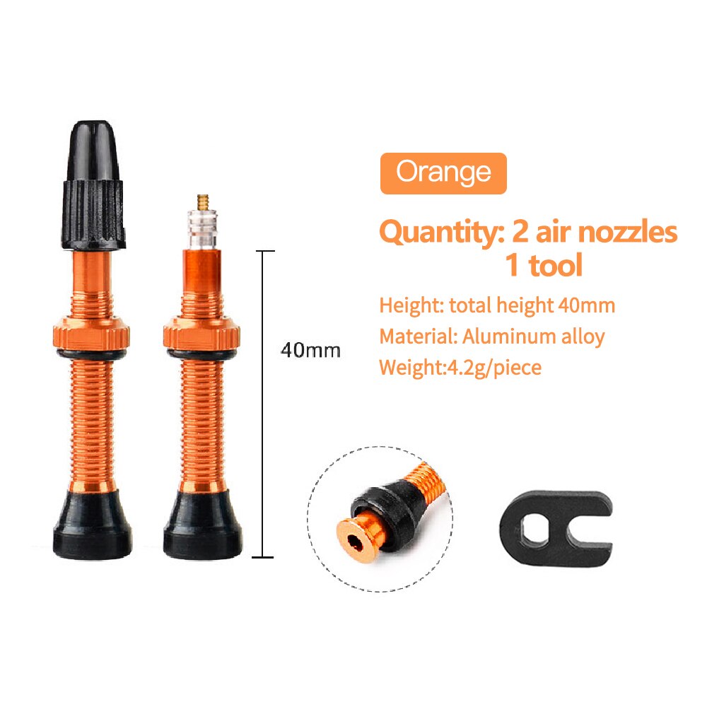 40/60/80mm ventiler for road mtb sykkel tubeless ventil 1 par vakuum aluminiumslegering dekk ventil for sykkel sykkel tilbehør: Oransje 40mm