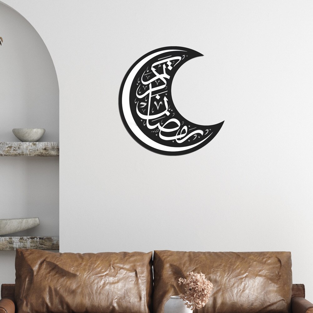 Miroir autocollant musulman Ramadan Kareem croissant acrylique, autocollant mural auto-adhésif 3D, décor mural de canapé, or argent noir