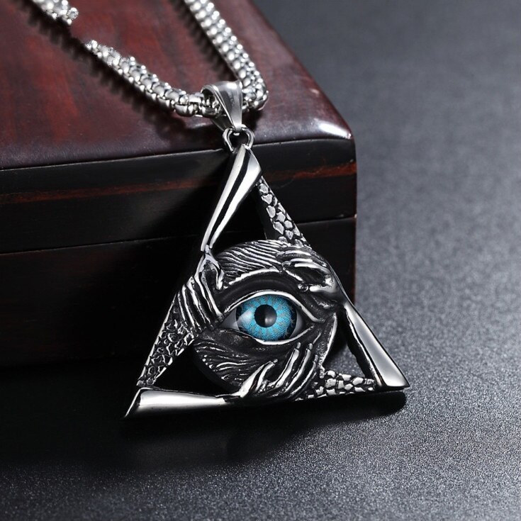 Colgante de Ojo Triangular de Horus con cadena de acero inoxidable, collar de Ojo de Dios, accesorios de joyería urbana a la para hombre