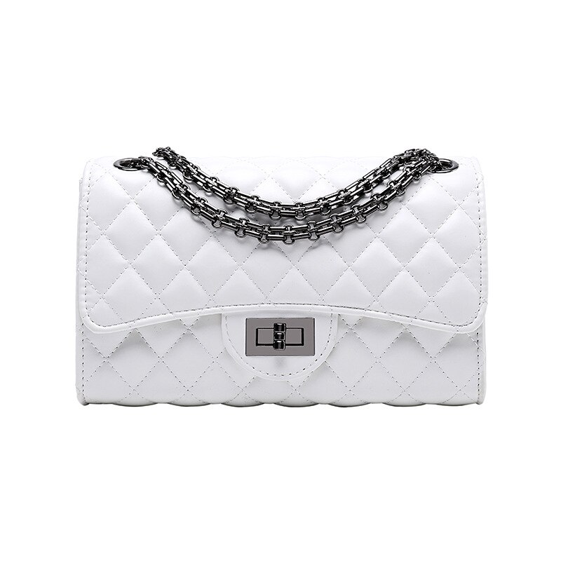 European and American casual tide chain Lingge ladies bag wild shoulder messenger bag small square bag: Tungsten white / 24X7X15CM