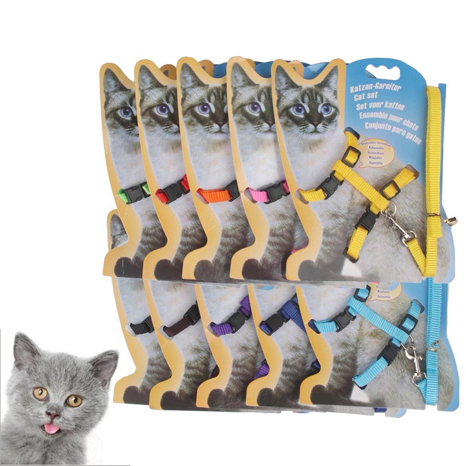 Kjæledyr katt krage sele og bånd justerbar nylon kjæledyr trekkraft kattunge halter krage katter produkter for katt kjæledyr sele belte