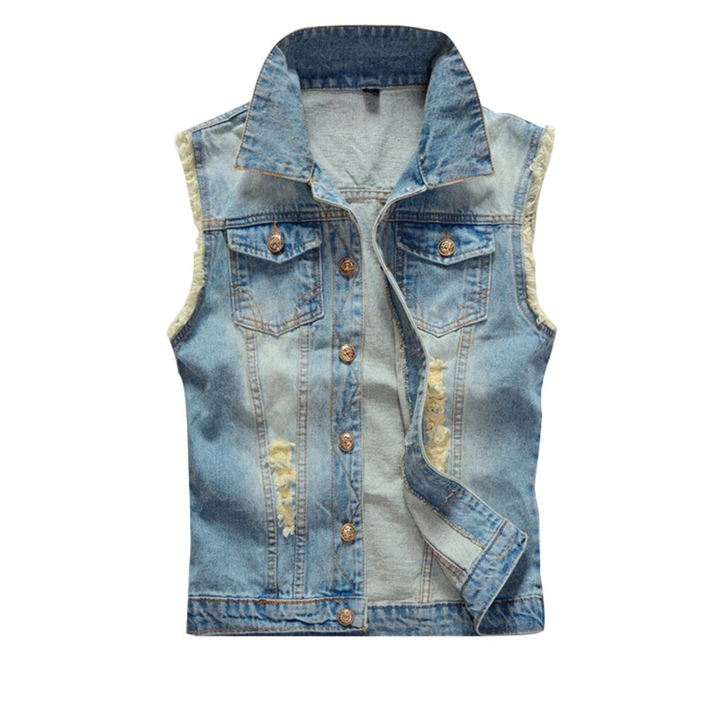 Ripped Jean Jas Heren Blue Denim Vest Hip Hop Jean Jassen Vest Mannen Cowboy Mouwloze Jas Mannelijke Tank plus Size 6XL