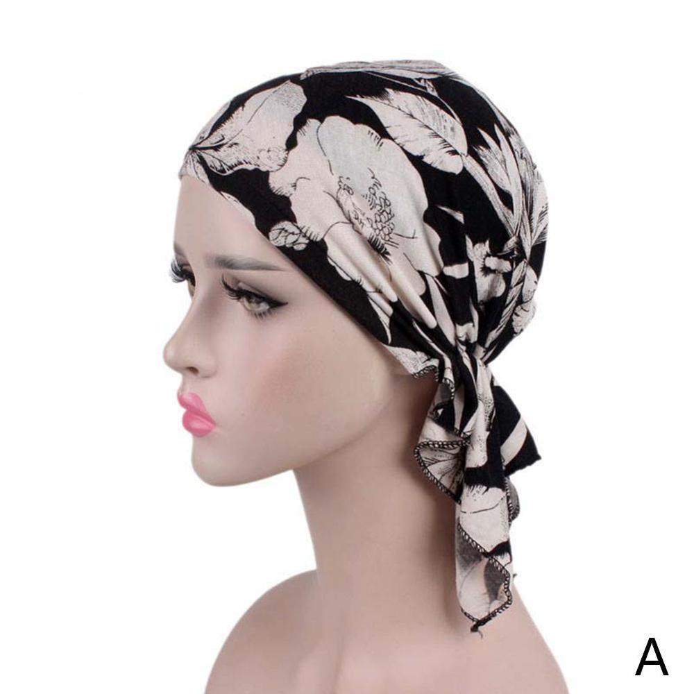 Mujeres imprimir India Hat musulmán, volante cáncer gorro de lana para quimio turbante gorro envolvente sombreros con estampados de leopardo accesorios de mujer: A