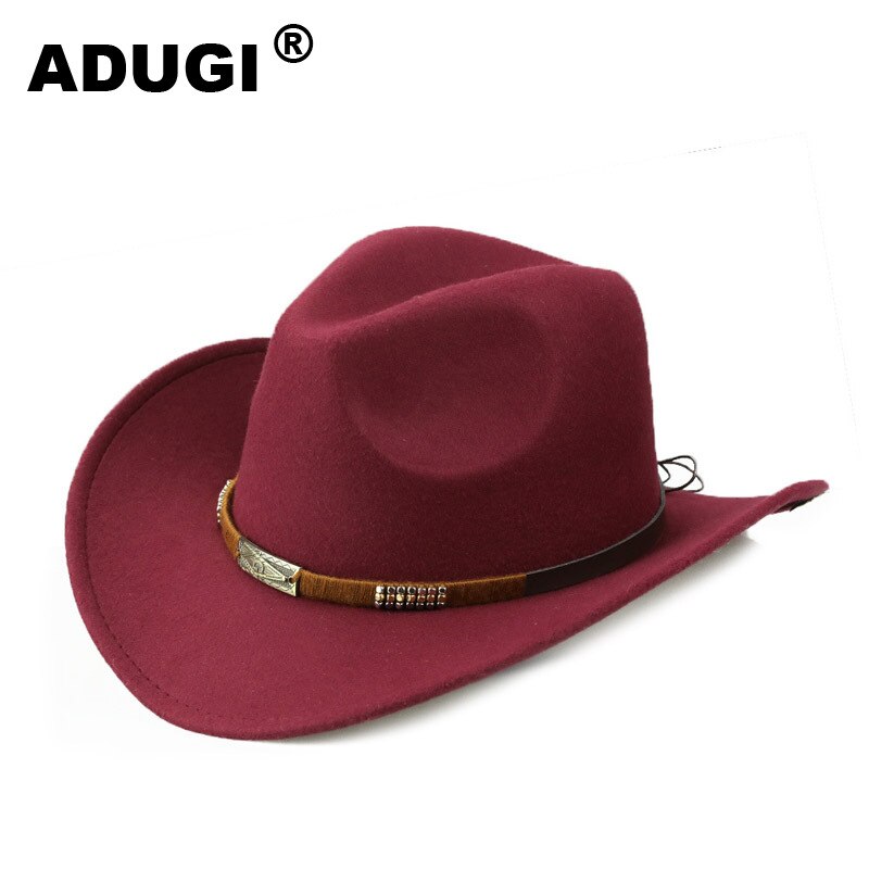 ADUGIMen y de las mujeres de lana de sombrero de vaquero Casual de primavera y verano sombrero de Europa y América, estilo de de viajes al aire libre protector solar: Red wine