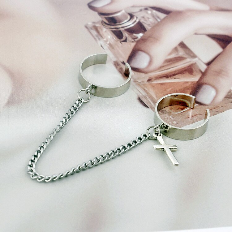 Fantastici anelli a catena a doppio dito per donna uomo apri nappa regolabile punk HipHop anelli di barretta gioielli di moda: stile 3