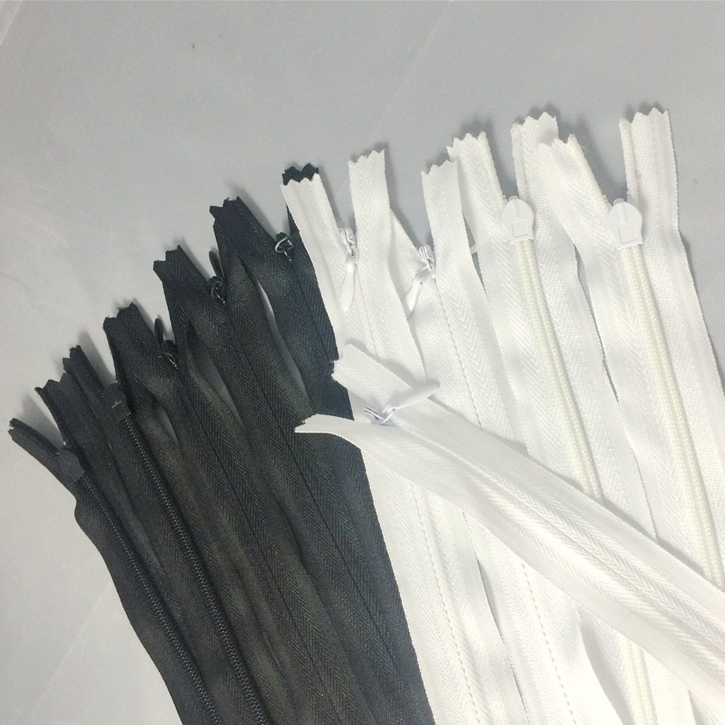 10 stykke 40cm usynlig nylon lynlås med lukket ende til syning af skræddersyet dressmaking hvid og sort, holdbar fleksibel