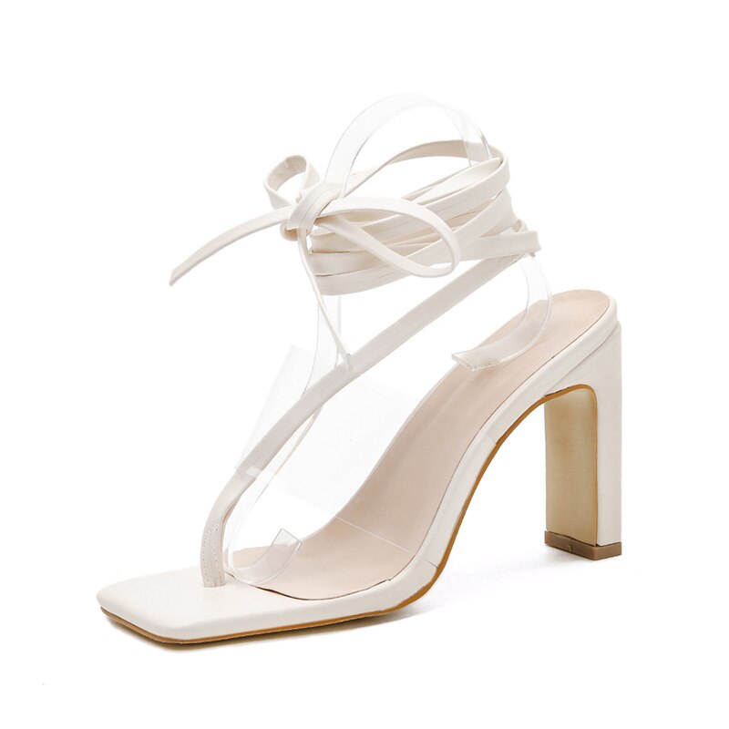 Pzilae summer women sandals transparent PVC high heels shoes open toe cross strap sandals ladies party dress shoes: 10