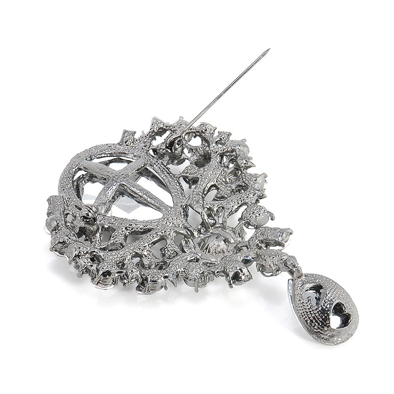 Women Men Brooch Wedding Bridal Bouquet Clear Crystal Diamante Rhinestone Teardrop Dangle Brooch Pin