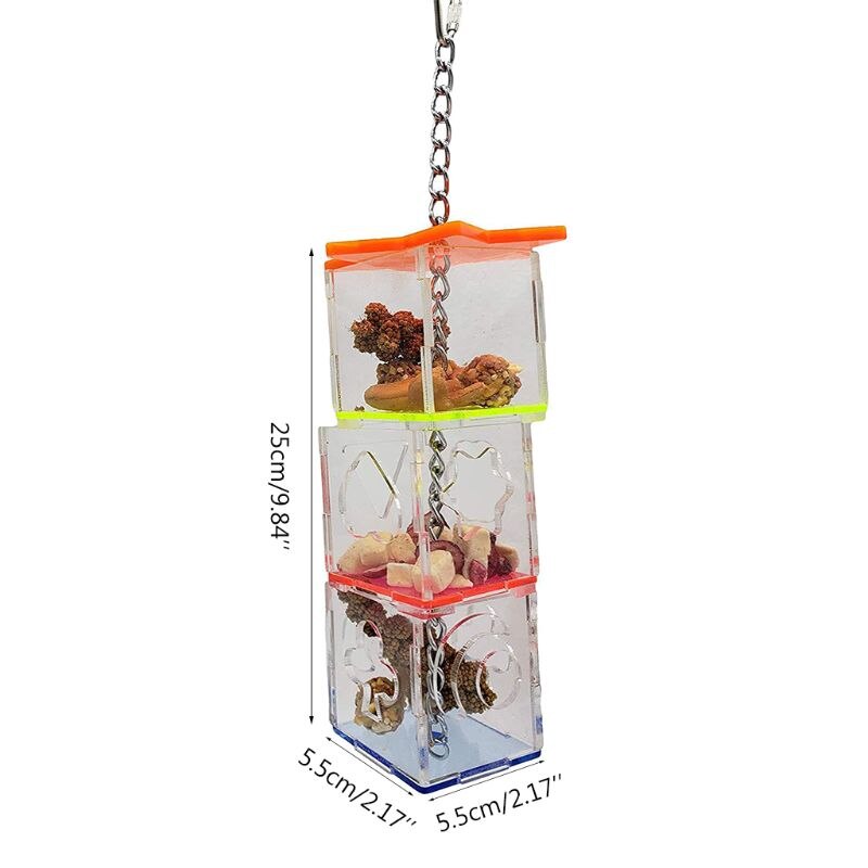 Parrot Bird Feeding Toy Boredom Buster Forage Box Hanging Treat Foraging Toys Acrylic Food Feeder Birds Supplies C42