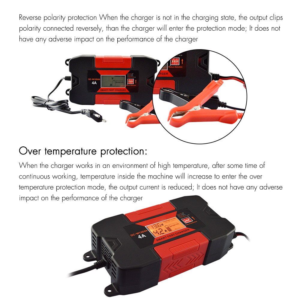 4A 6A 12V Auo Smart Car Battery Charger With CE RoHs LCD display screen Fully PWM Digital Battery Charger