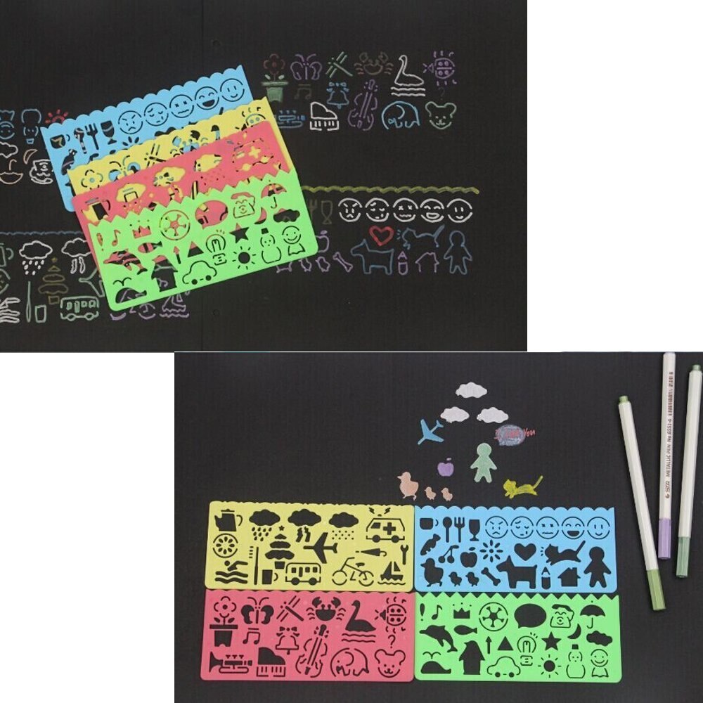 XRHYY Set of 4 Plastic Drawing Stencils, Drawing Drafting Templates for Child, Student