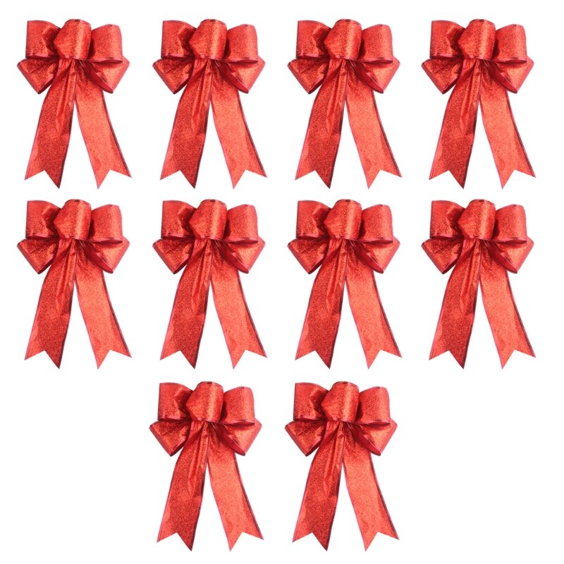 10 stuks 10 inch  x 8 inch haarrubber kerstboomstrik met strik hangende ornamenten 4 xfa: 4