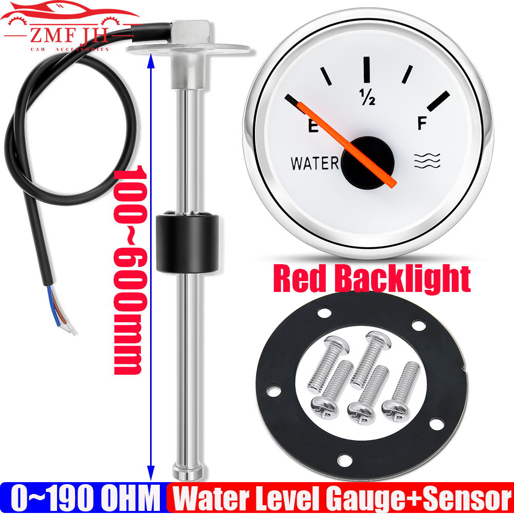0–190 Ohm Wasserschwimmer-Sensor + Wasserstandsanzeige, rote LED, 52 mm Wassertank, Messgerät, Anzeige für Marine, Auto, Wohnmobil, Wohnmobil, Yacht, 9–32 V