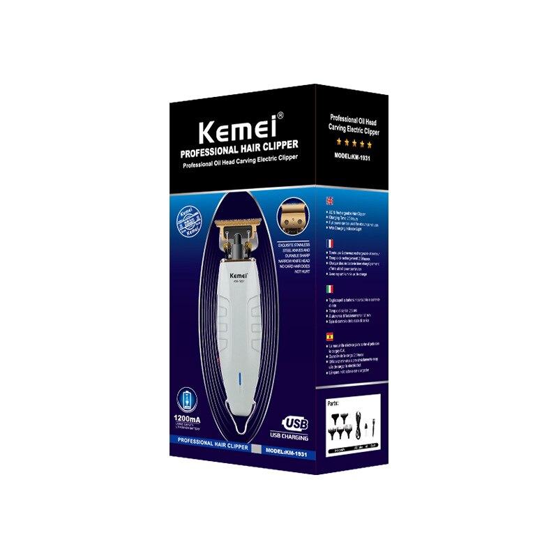 Kemei 1931 T-Outliner Beard Hair Trimmer with T-Blade Mower for All-around Outlining Dry-shaving and Fading Cutter
