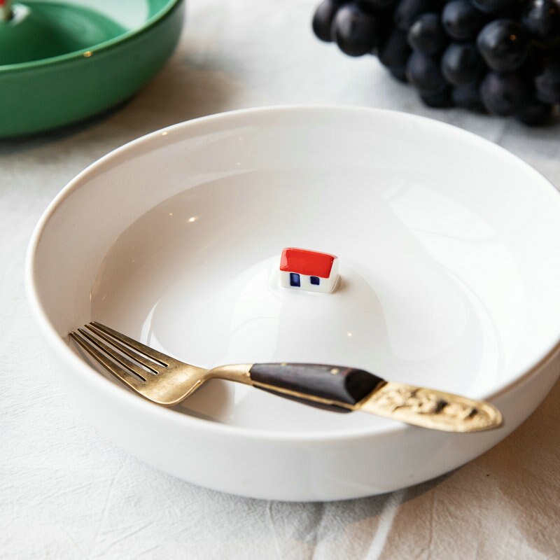 Haushalt Geschirr Keramik Obst Salat Schalen Utensilien für Küche Platten Suppe Nachtisch Snack Ramen Schüssel mit verrotten Haus Weiß