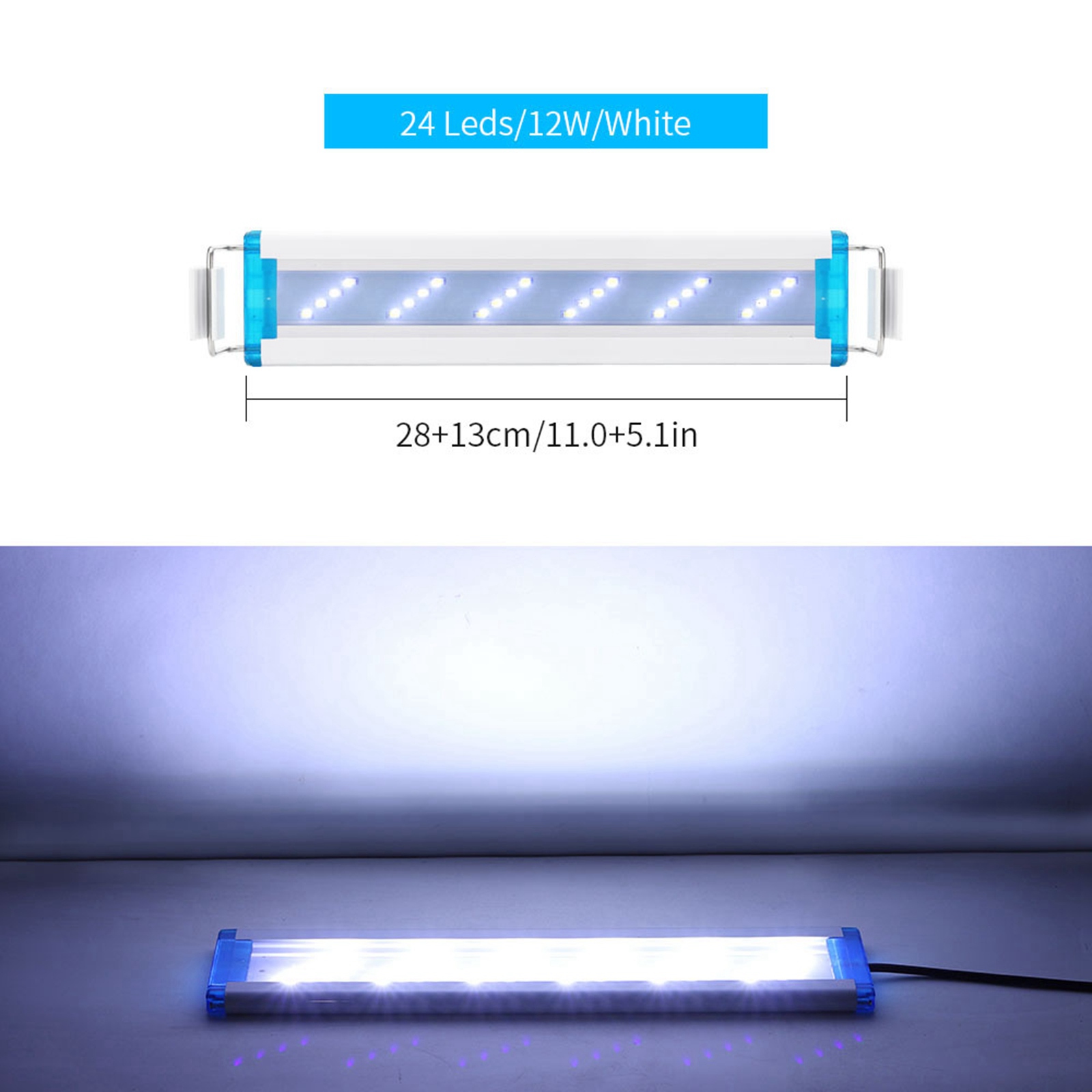 Aquarium LED Light Super Slim Fish Tank Aquatic Plant Grow Lighting 18-48cm Clip on Bracket Lamp For Marine Reef Aquarium: White 28cm