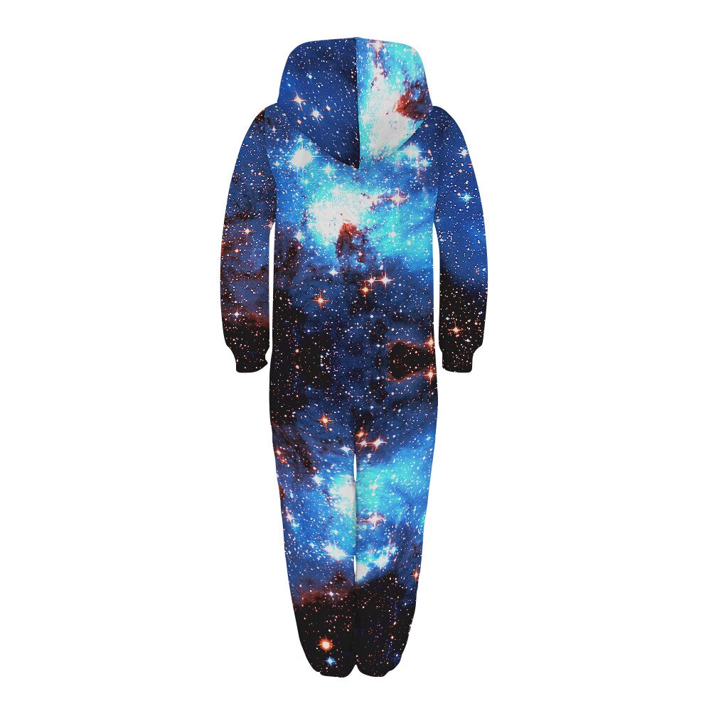 Starry Sky Child Wear Zipper Hooded Sweatpants Loose Fleece Jumpsuit