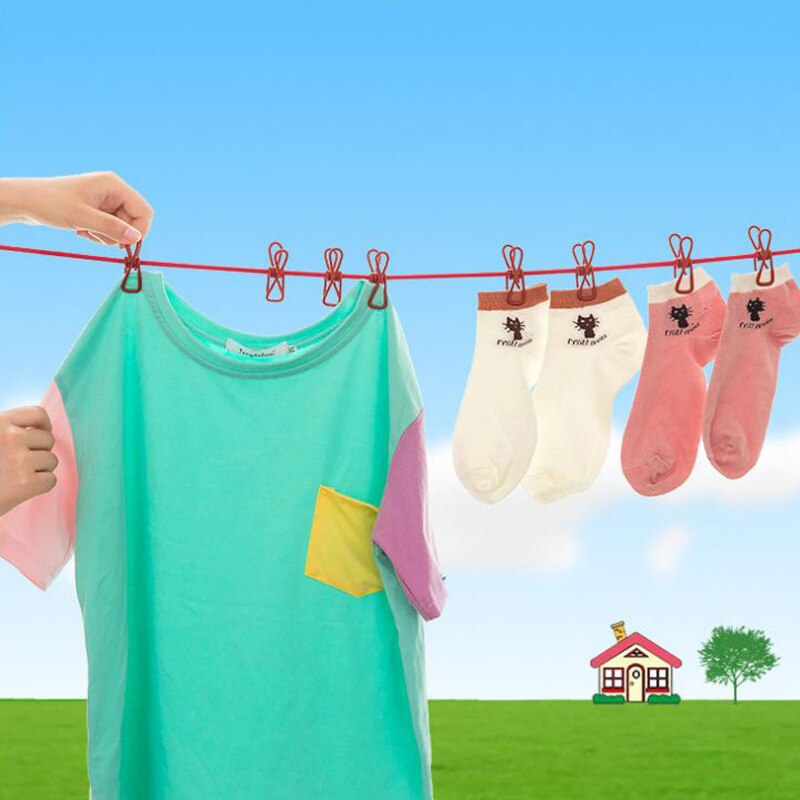 Retractable Clothesline Elastic Washing Line With 12 Clips Home Socks Underwear Clothes Hanger Windproof Stretch Drying Rack