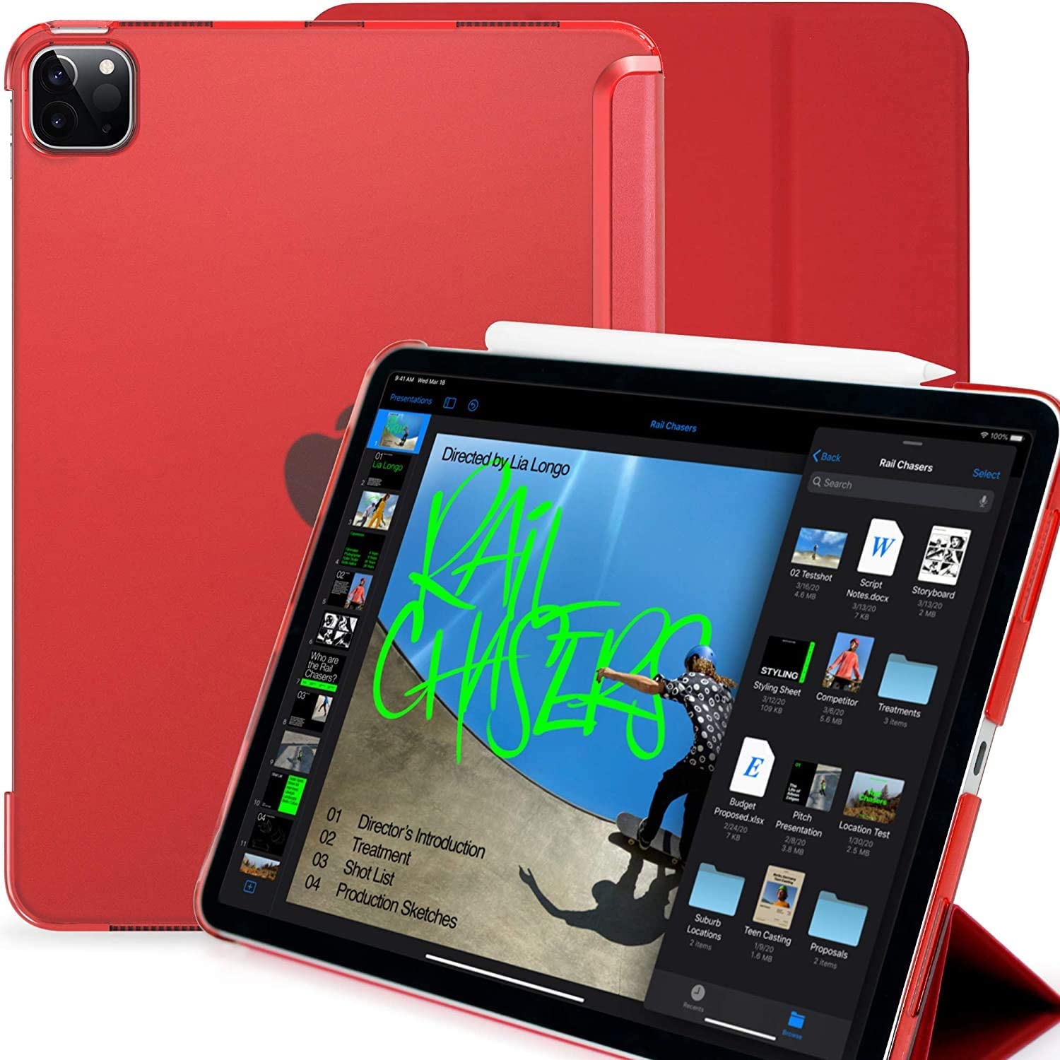 KHOMO Funda iPad Pro 11 ) 2nda Generación Smart Cover Delantero y Caracasa Trasera Semi Transparente Negro: Rojo