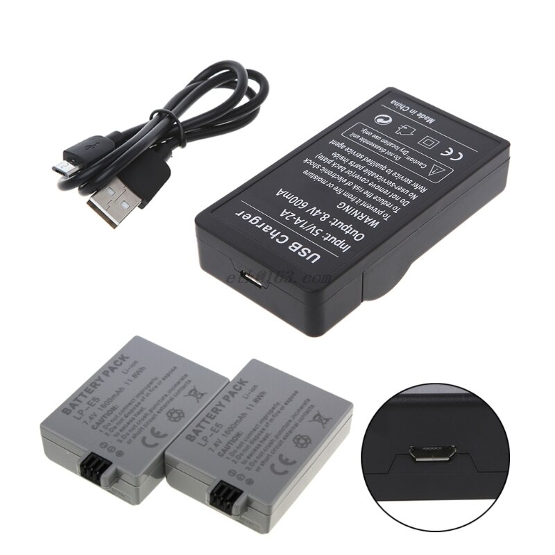 Usb Batterij Lader Voor Canon LP-E5 Eos 1000D 450D 500D Kiss F Kus X2 Rebel Xsi