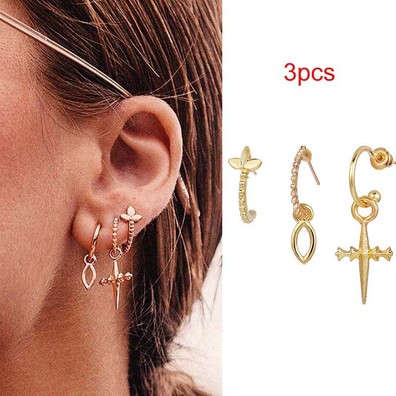 Leuke Oor Manchet Bliksem Oor Clip Op Oorbellen Eenvoudige Maan Sterren Earing Hip Hop Punk Geen Piercing Kruis Oorbel Sieraden voor Vrouwen: C02-03-57