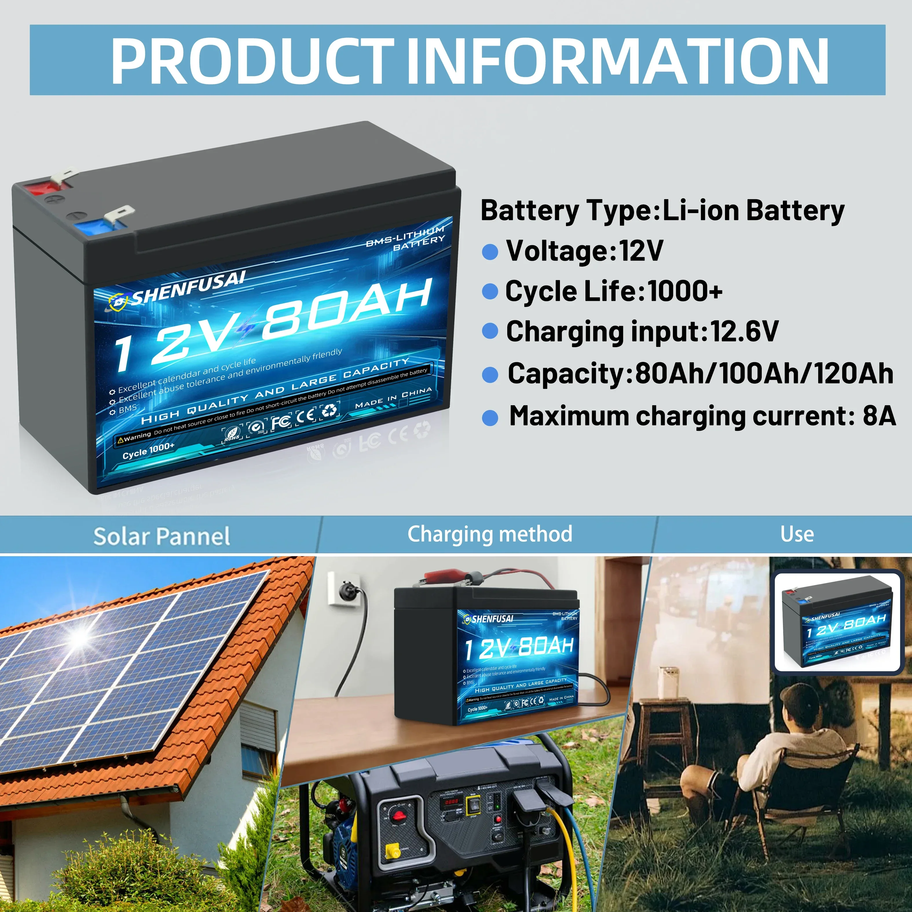 Akumulator litowo-jonowy 18650 wbudowany 12V 100Ah/80Ah BMS 30A do oświetlenia awaryjnego pojazdów elektrycznych, akumulator samochodowy do zabawek